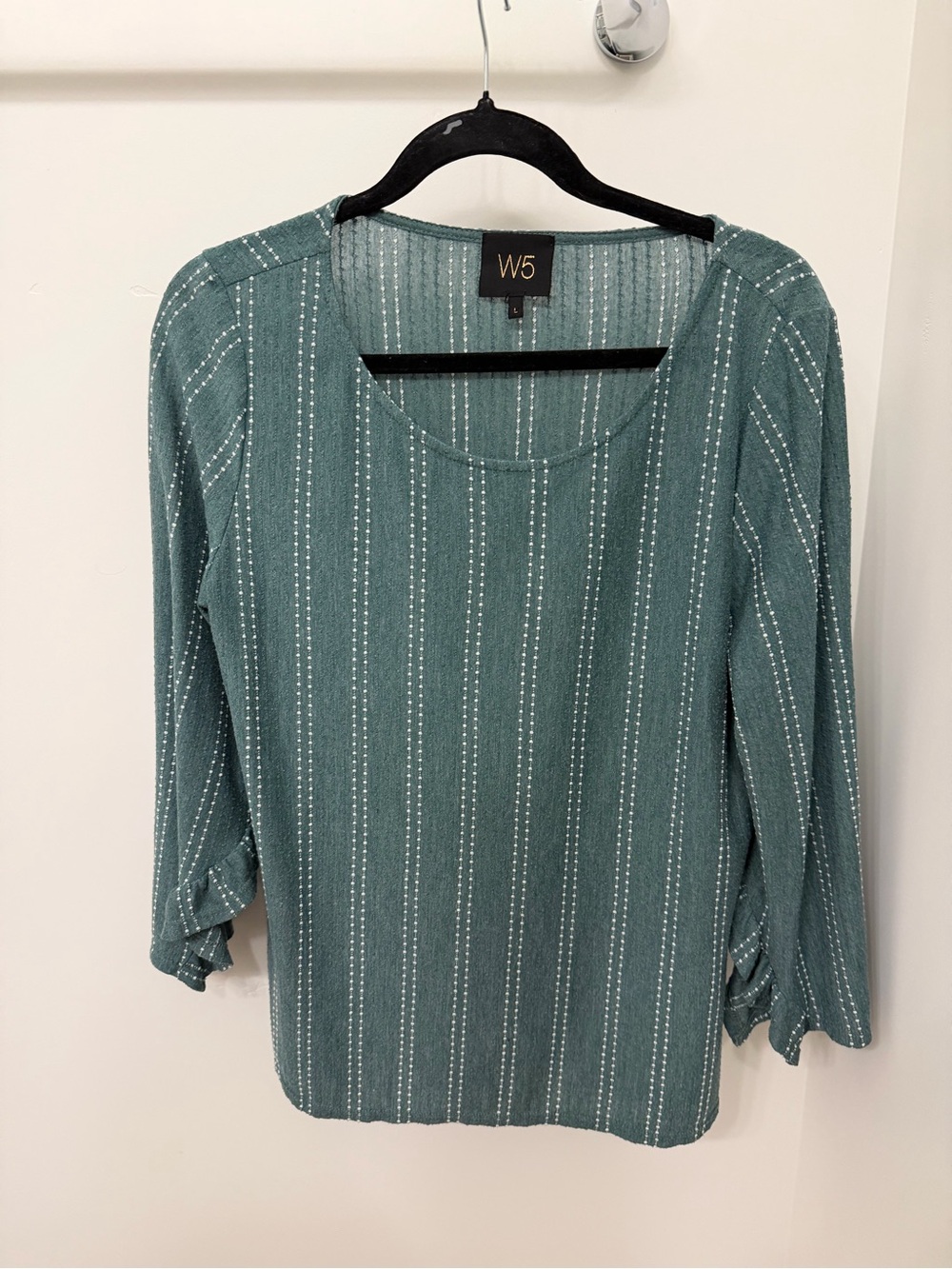 W5 Teal Vertical Stripe Scoop Neck Long Sleeve Top